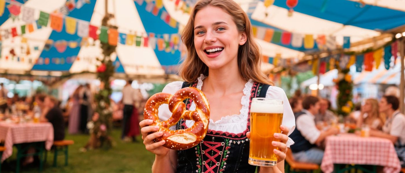 octoberfest - woman with beer and a pretzel